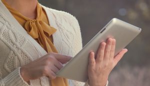 Woman working on a tablet